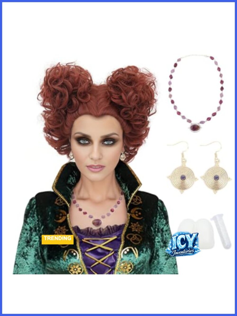 Red Brown Short Curly Cosplay Wig with Buns for Halloween Costume Women Heat